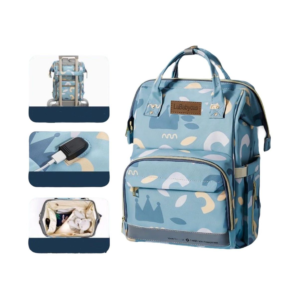 LUBABYCAS - Mochila Maternal Impermeable Con Usb Lubabycas Azul