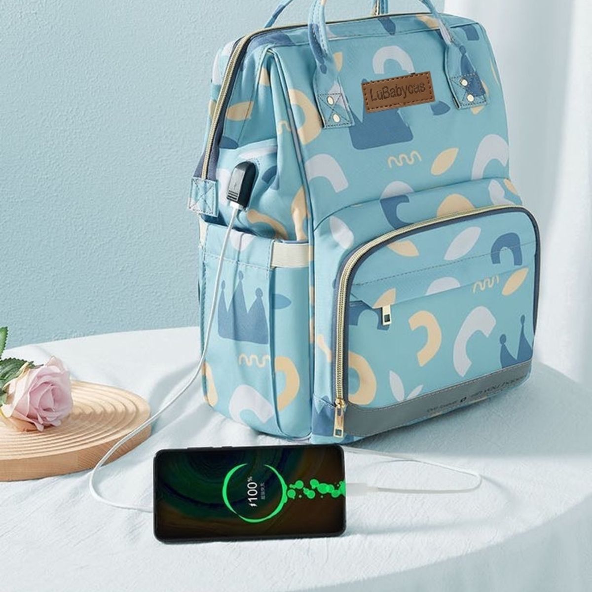 LUBABYCAS - Mochila Maternal Impermeable Con Usb Lubabycas Azul