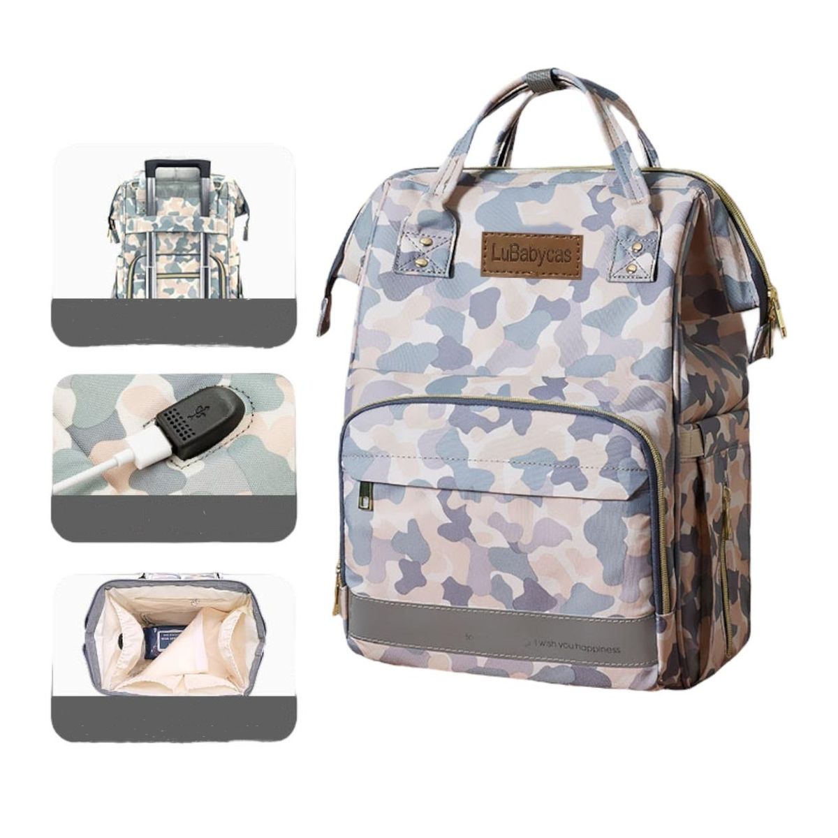 LUBABYCAS - Mochila Maternal Impermeable Con Usb Lubabycas Gris