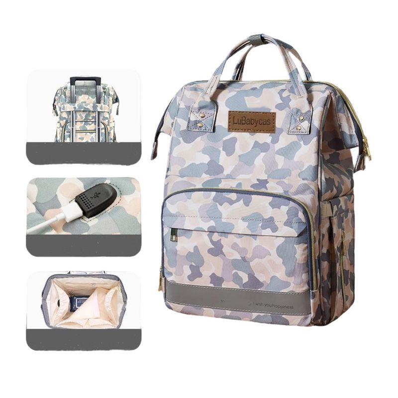 LUBABYCAS - Mochila Maternal Impermeable Con Usb Lubabycas Gris