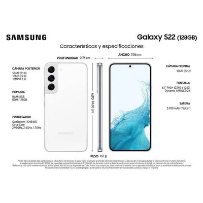 Imagen 2 del producto Galaxy S22 5G 256GB - Blanco - Reacondicionado