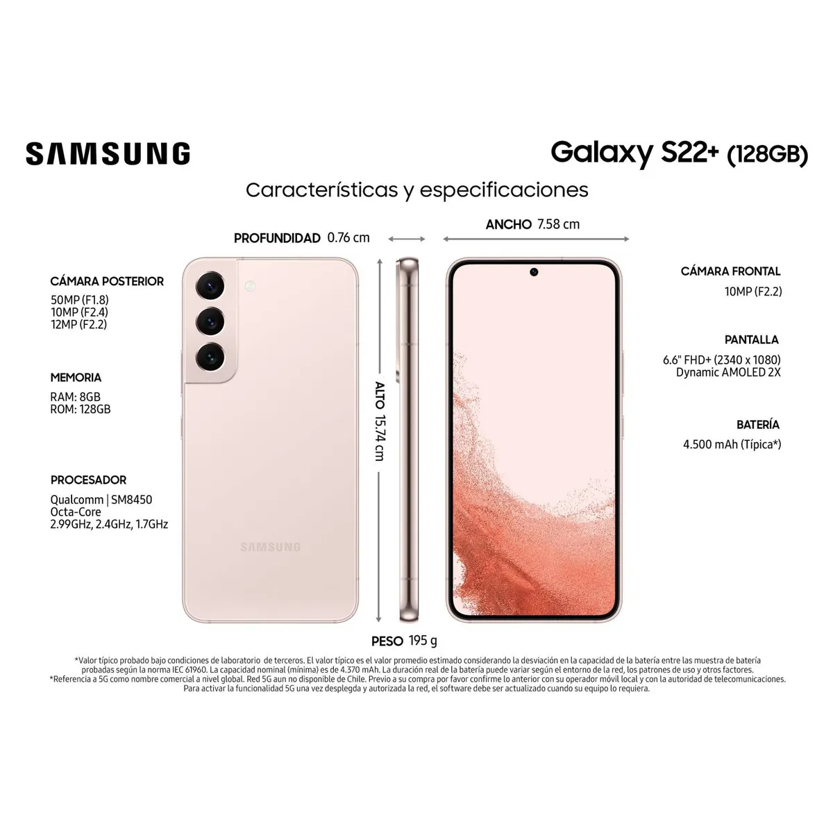 SAMSUNG - Samsung Galaxy S22 Plus 5G 128GB - Rosa - Reacondicionado