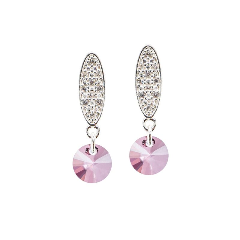 JOYAS MONTERO - Aros Punto De Luz Con Baño de Oro Blanco Cristal Genuino Antique Pink