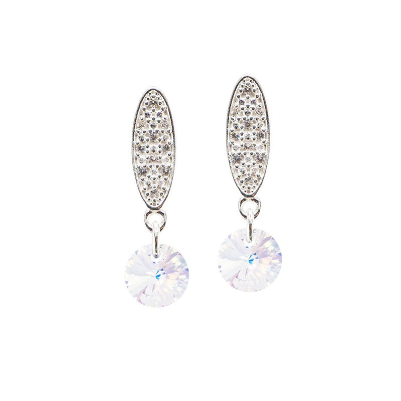 JOYAS MONTERO - Aros Punto De Luz Baño de Oro Blanco Cristal Genuino Aurora Boreal