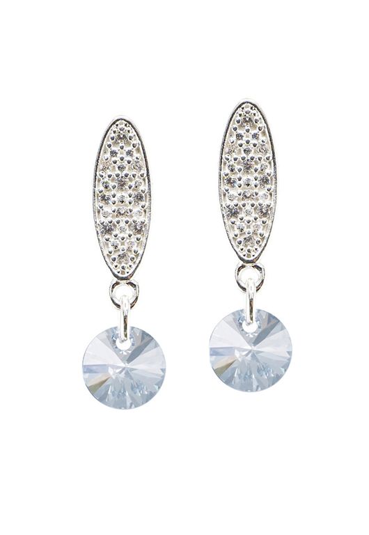 Aros Punto De Luz Bano Oro Blanco creado con cristales de Swarovski Blue Shade Celeste TALLA UNICA