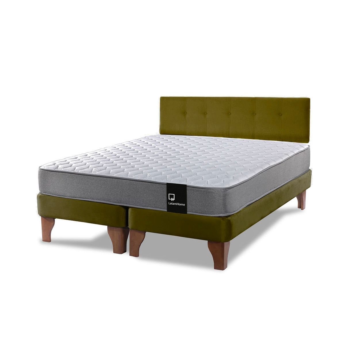 LATAM HOME - Cama Europea Zen Best 2 Plazas Colchon Resortes Base Dividida + Respaldo Tela Verde