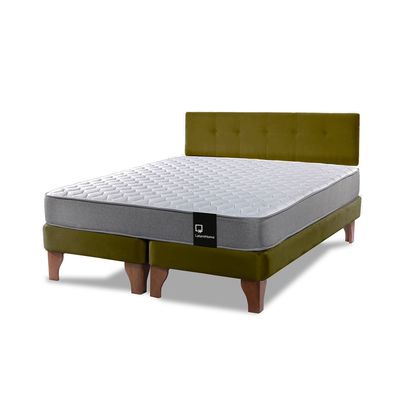 Imagen 2 del producto Cama Europea Zen Best 2 Plazas Colchon Resortes Base Dividida + Respaldo Tela Verde