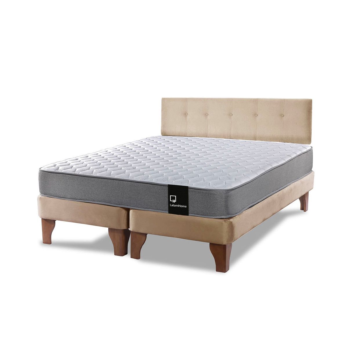 LATAM HOME - Cama Europea Zen Best 2 Plazas Colchon Resortes Base Dividida + Respaldo Tela Beige