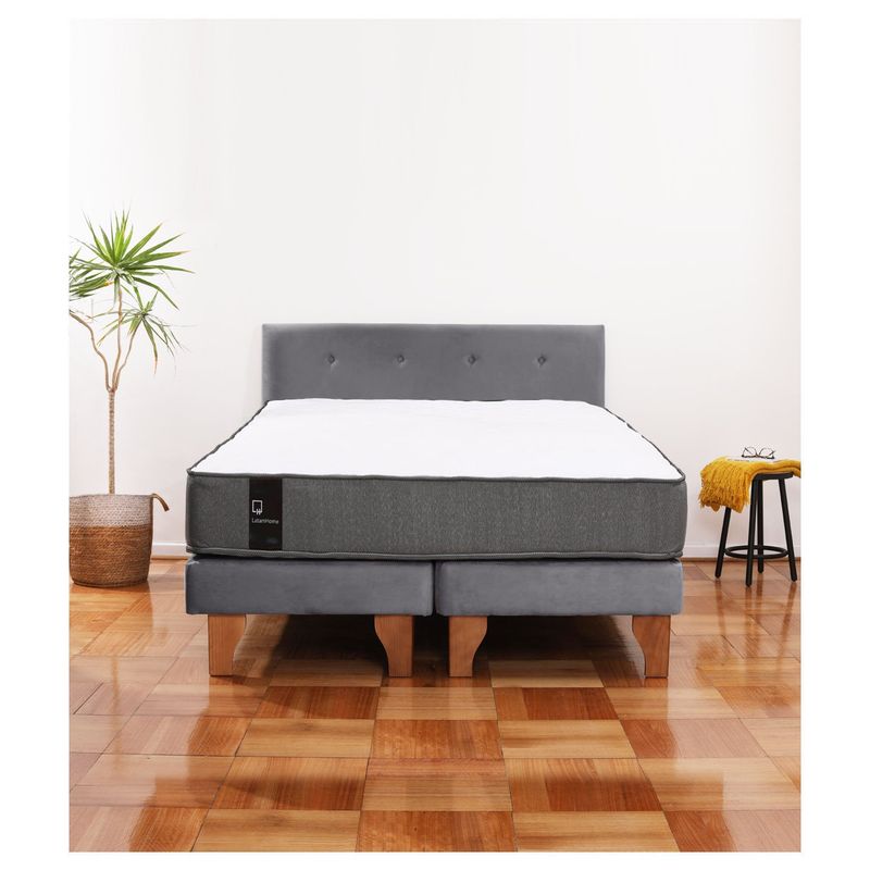LATAM HOME - Cama Europea Latam Home Zen Best 2 Plazas Gris Con Respaldo
