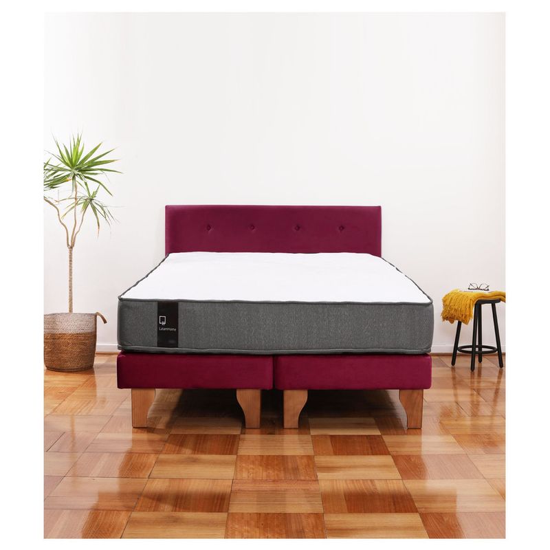 LATAM HOME - Cama Europea 2 Plazas Zen Best 150x200 Cm Tela Burdeo + Respaldo
