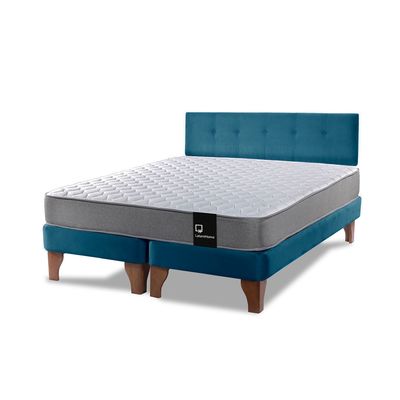 Imagen 2 del producto Cama Europea Zen Best 2 Plazas Colchon Resortes Base Dividida + Respaldo Tela Azul