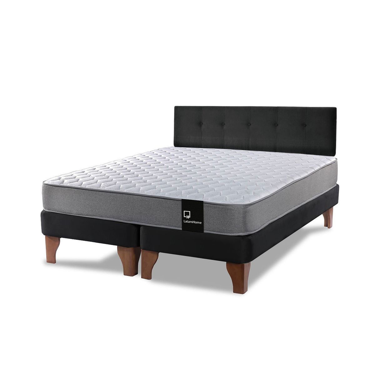 LATAM HOME - Cama Europea Zen Best 2 Plazas Colchon Resortes Base Dividida + Respaldo Tela Negro