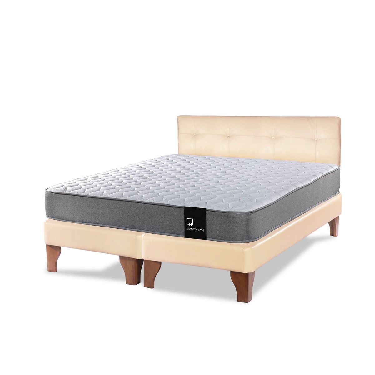 LATAM HOME - Cama Europea Zen Best 2 Plazas Colchon Resortes Base Dividida + Respaldo PU Beige
