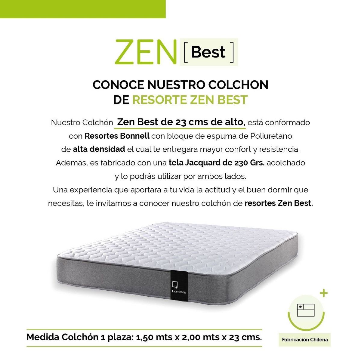 LATAM HOME - Cama Europea Zen Best 2 Plazas Colchon Resortes Base Dividida + Respaldo PU Beige