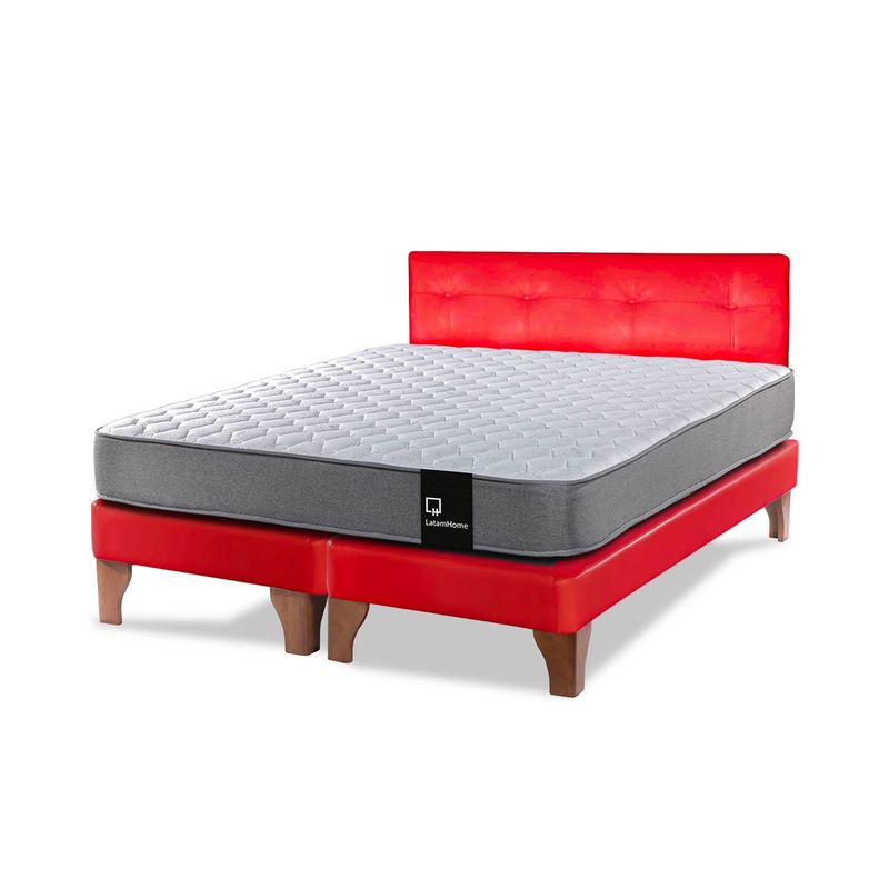 LATAM HOME - Cama Europea 2 Plazas Zen Best 150x200 Cm PU Rojo + Respaldo