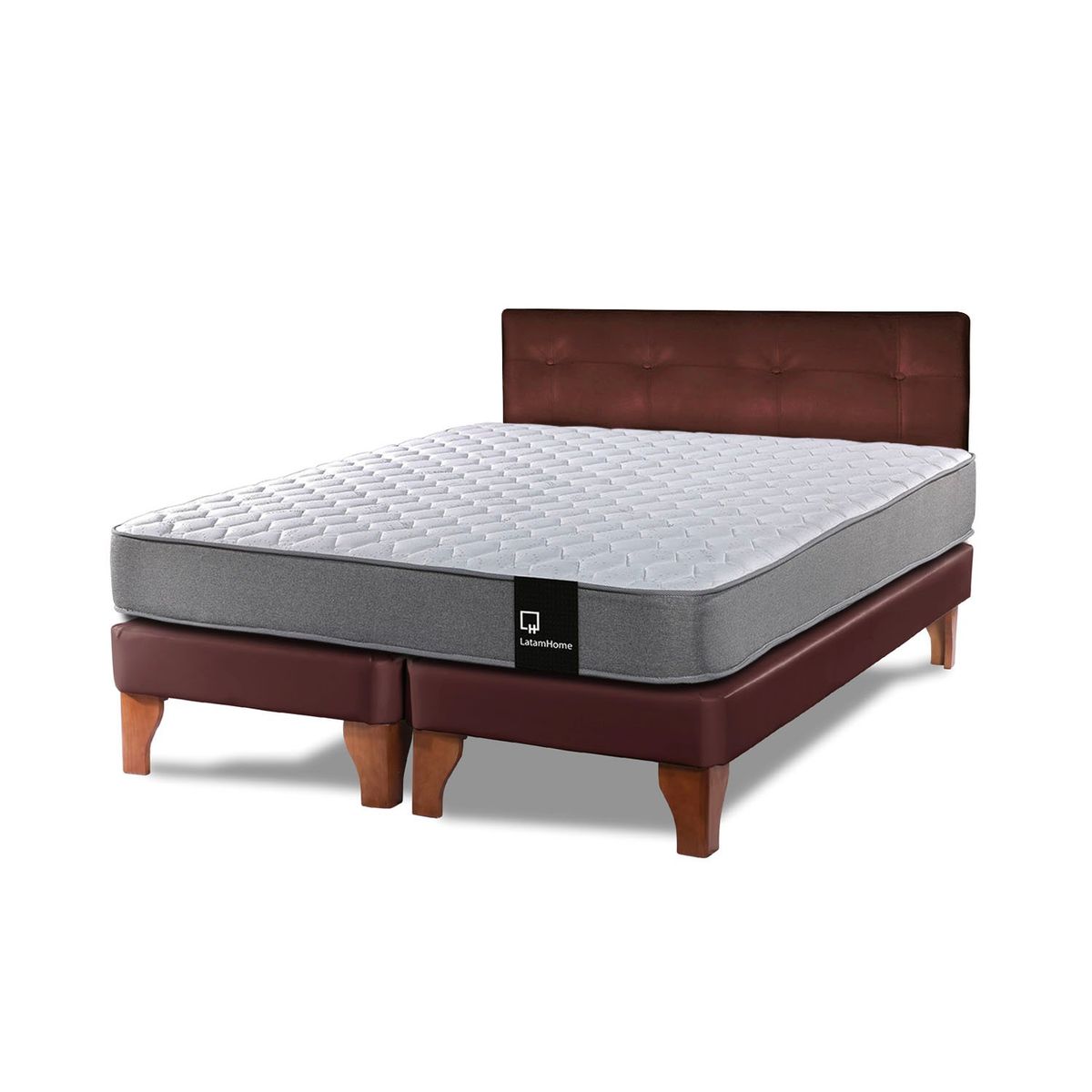 LATAM HOME - Cama Europea Zen Best 2 Plazas Colchon Resortes Base Dividida + Respaldo PU Café
