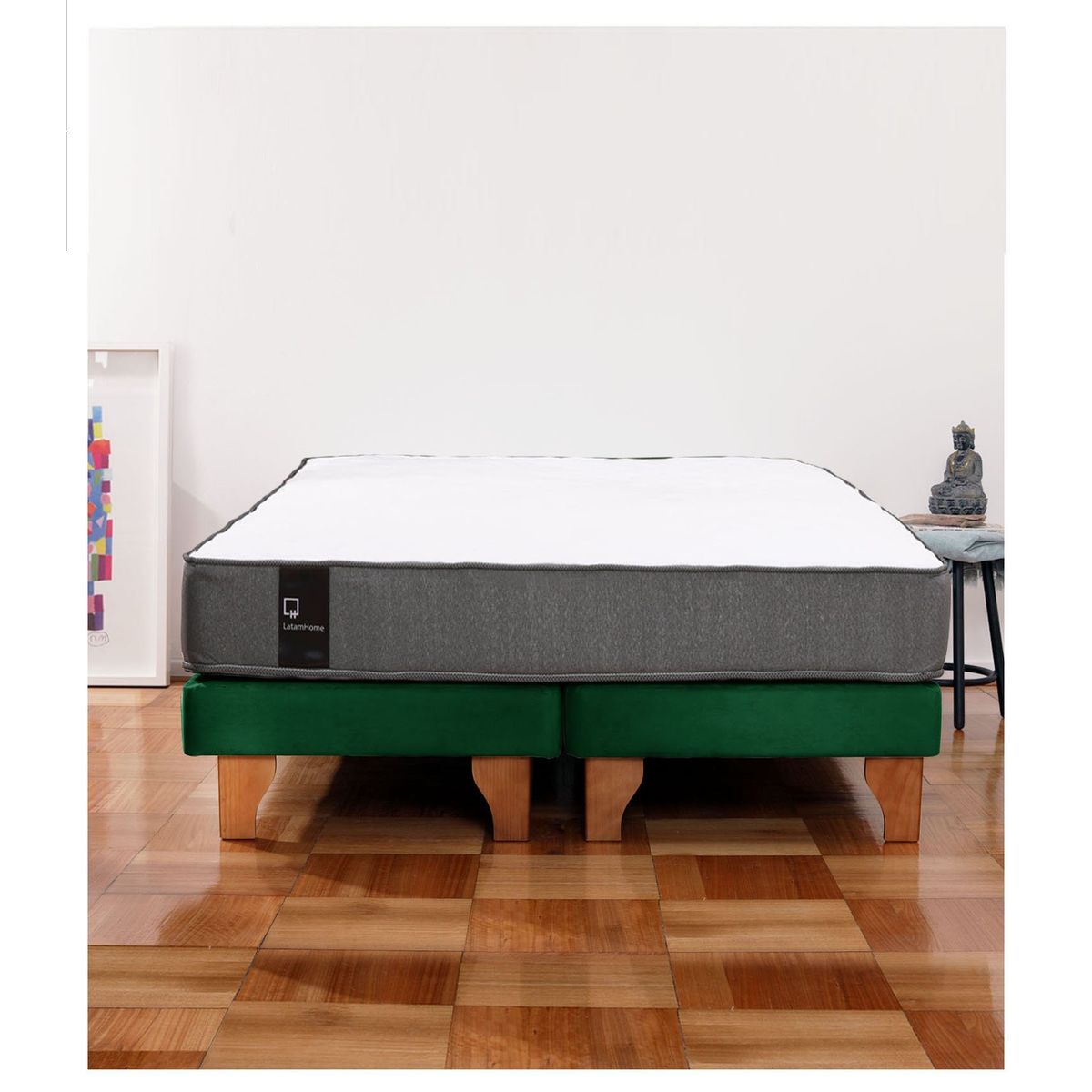 LATAM HOME - Cama Europea Zen Best 2 Plazas Colchon Resortes Base Dividida Tela Verde