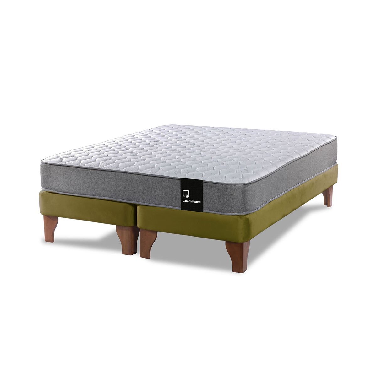 LATAM HOME - Cama Europea Zen Best 2 Plazas Colchon Resortes Base Dividida Tela Verde