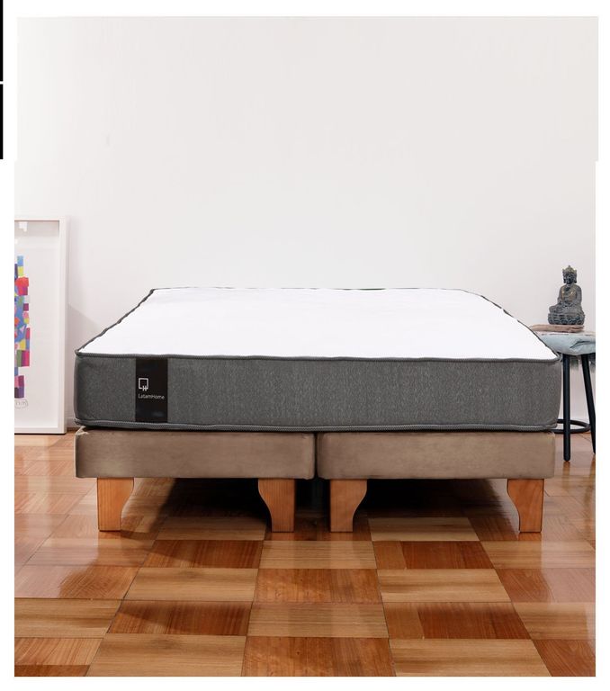 Cama Europea Zen Best 2 Plazas Colchon Resortes Base DivididaTela Beige