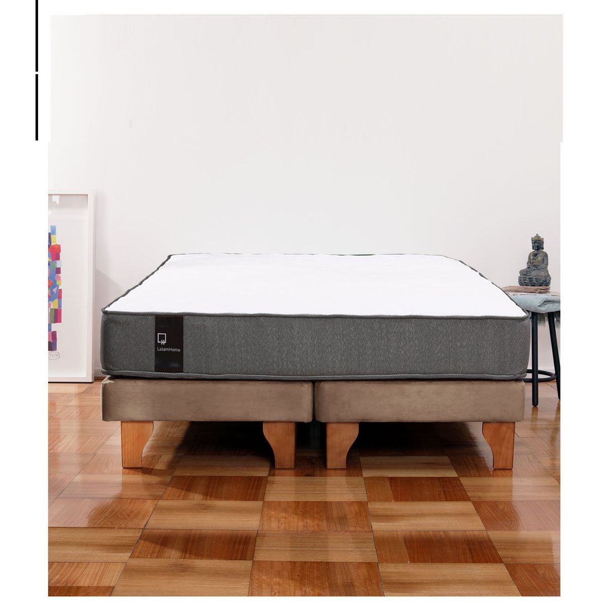 LATAM HOME - Cama Europea Zen Best 2 Plazas Colchon Resortes Base DivididaTela Beige