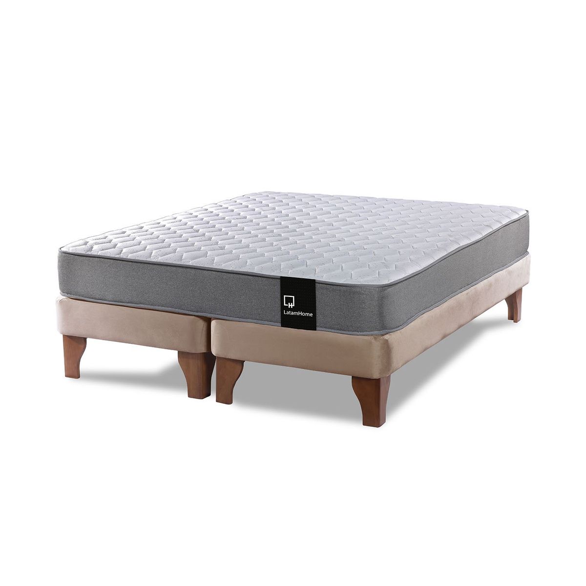 LATAM HOME - Cama Europea Zen Best 2 Plazas Colchon Resortes Base DivididaTela Beige