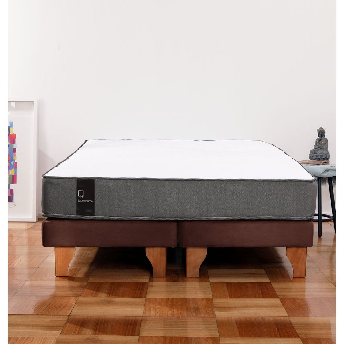 LATAM HOME - Cama Europea Zen Best 2 Plazas Colchon Resortes Base DivididaTela Café