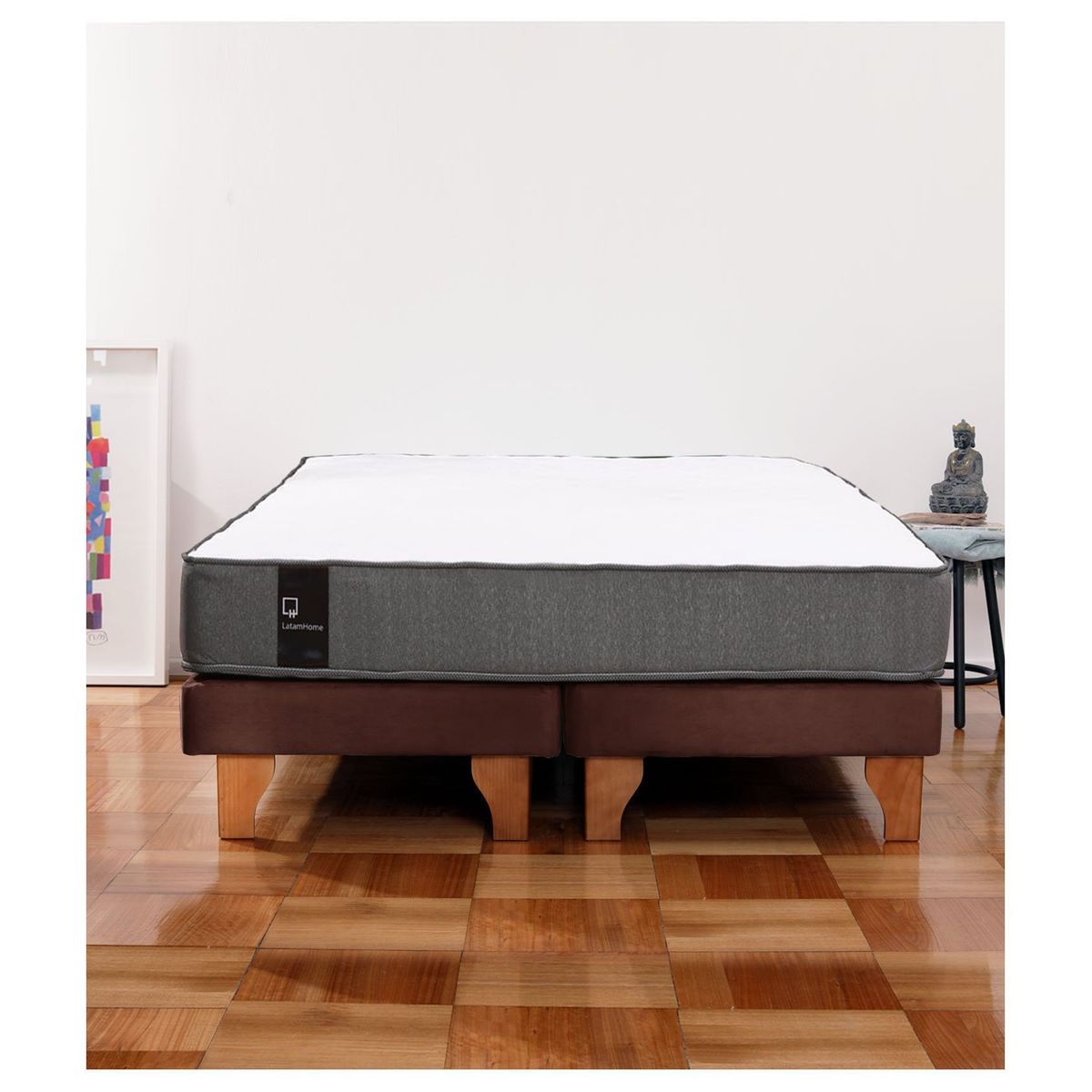 LATAM HOME - Cama Europea Zen Best 2 Plazas Colchon Resortes Base DivididaTela Café