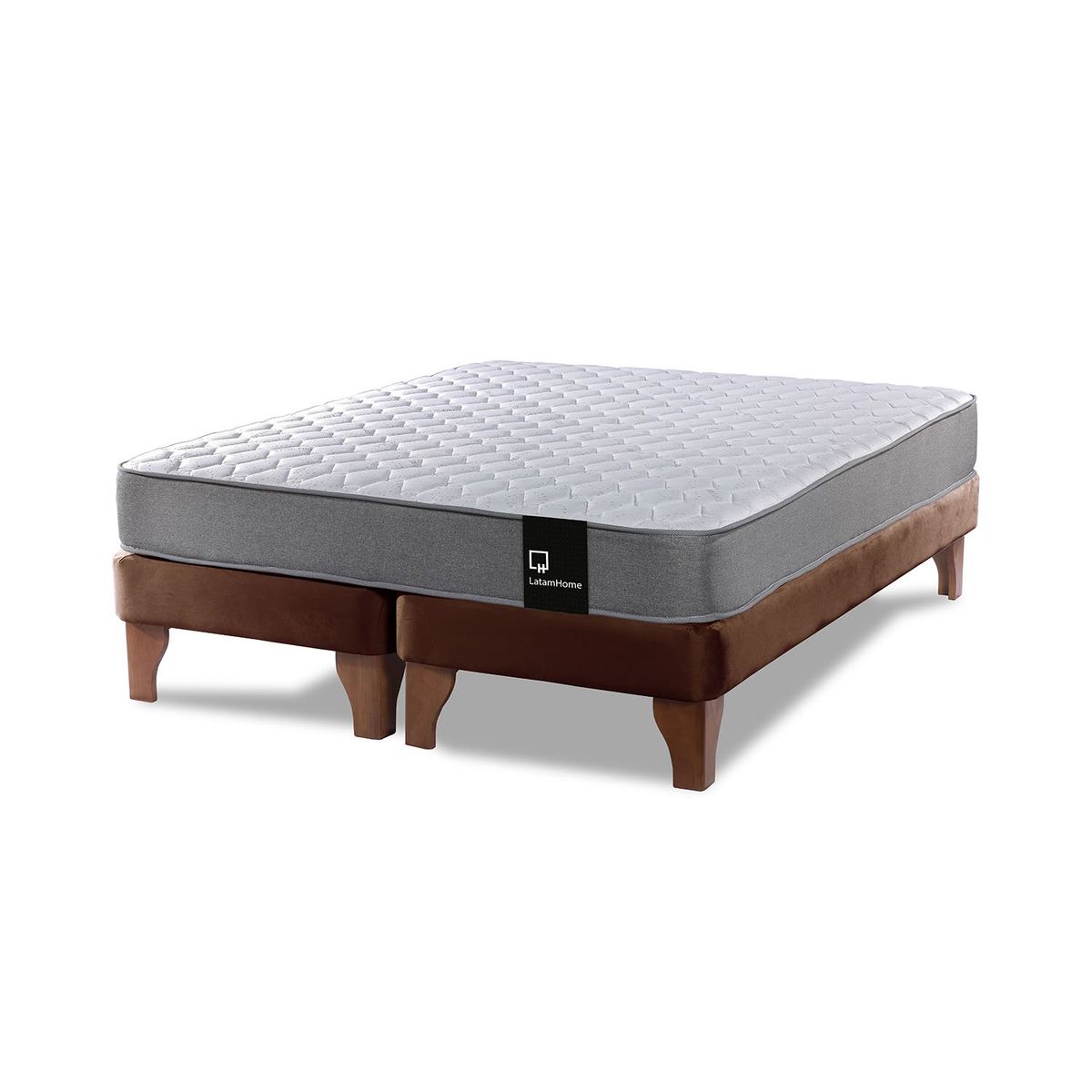 LATAM HOME - Cama Europea Zen Best 2 Plazas Colchon Resortes Base DivididaTela Café