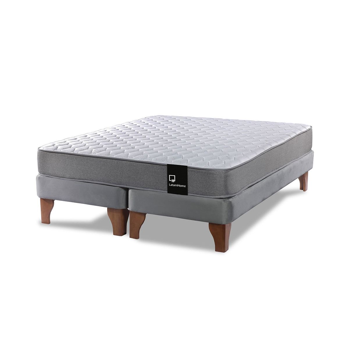 LATAM HOME - Cama Europea Zen Best 2 Plazas Colchon Resortes Base Dividida Tela Gris