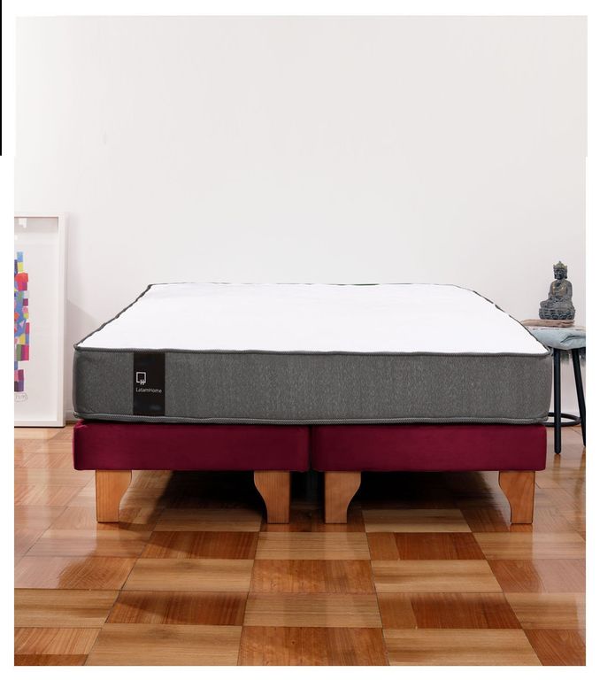 Cama Europea Zen Best 2 Plazas Colchon Resortes Base Dividida Tela Burdeo