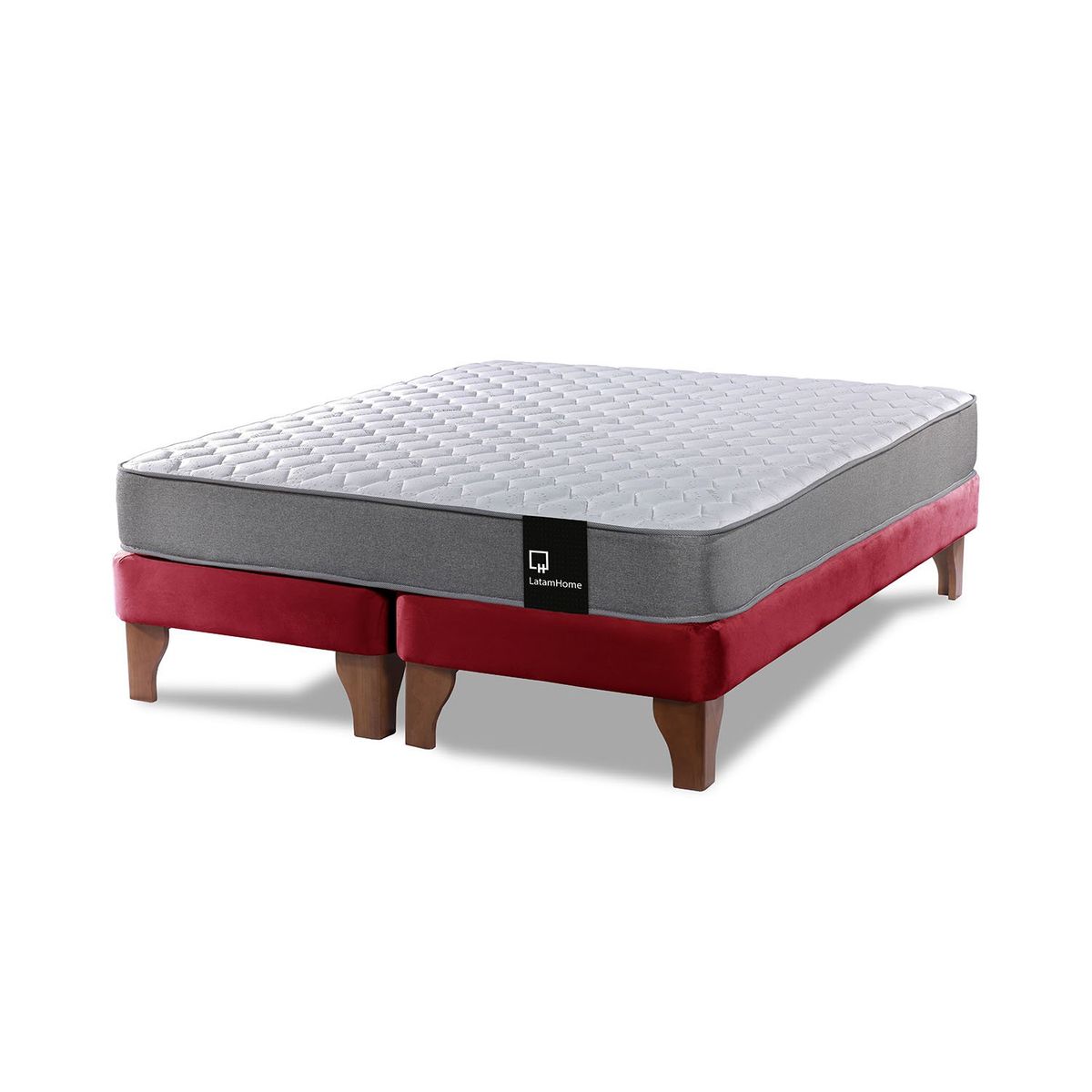 LATAM HOME - Cama Europea Zen Best 2 Plazas Colchon Resortes Base Dividida Tela Burdeo