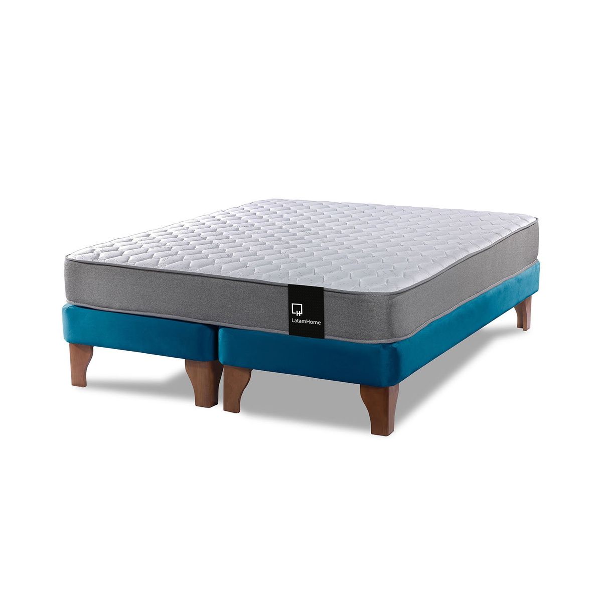 LATAM HOME - Cama Europea Zen Best 2 Plazas Colchon Resortes Base Dividida Tela Azul