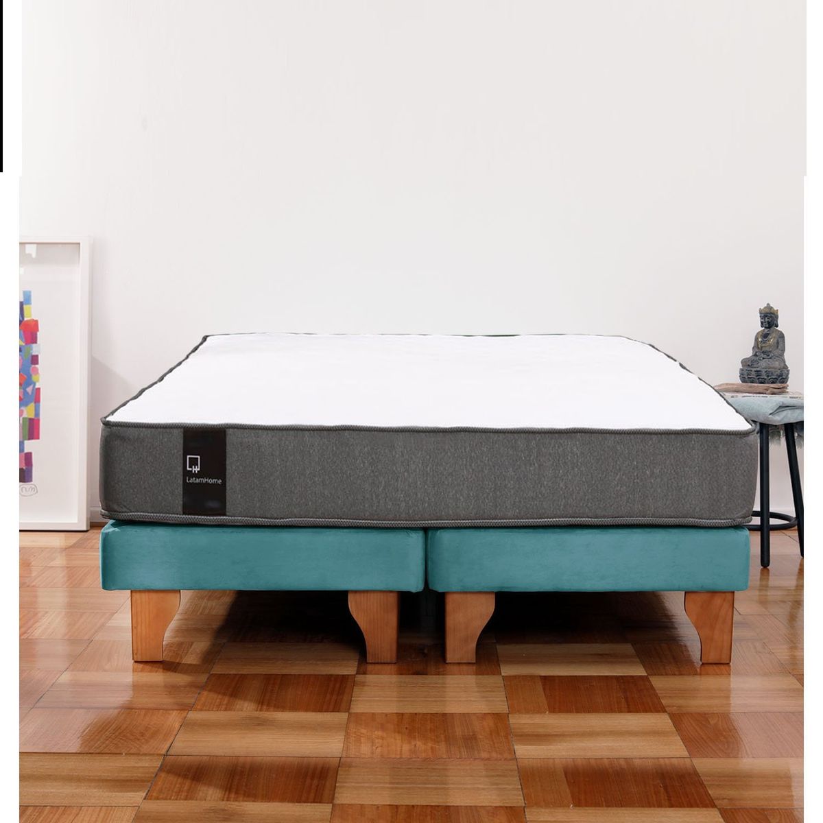 LATAM HOME - Cama Europea Zen Best 2 Plazas Colchon Resortes Base Dividida Tela Turquesa
