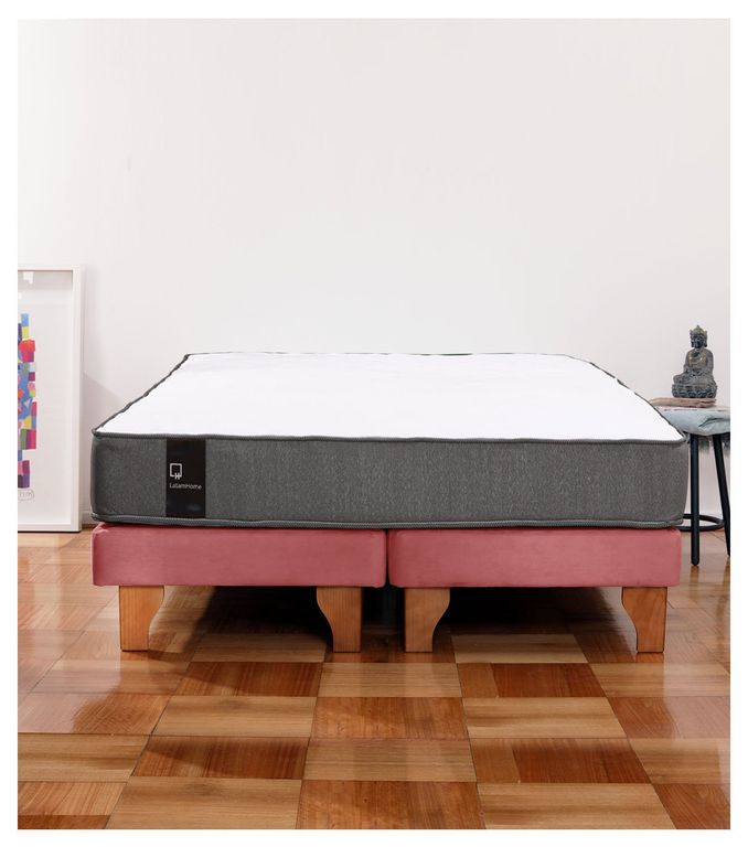 Cama Europea Zen Best 2 Plazas Colchon Resortes Base Dividida Tela Palo Rosa