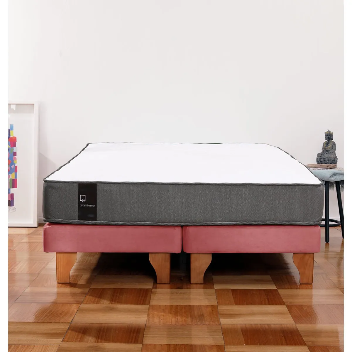 LATAM HOME - Cama Europea Zen Best 2 Plazas Colchon Resortes Base Dividida Tela Palo Rosa