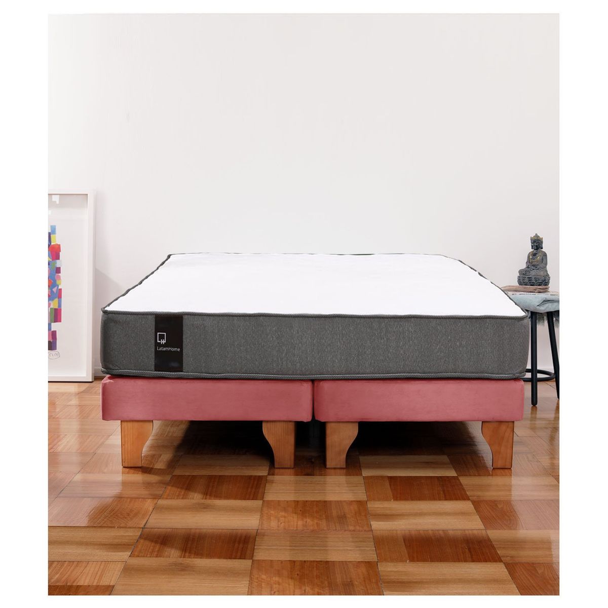 LATAM HOME - Cama Europea Zen Best 2 Plazas Colchon Resortes Base Dividida Tela Palo Rosa