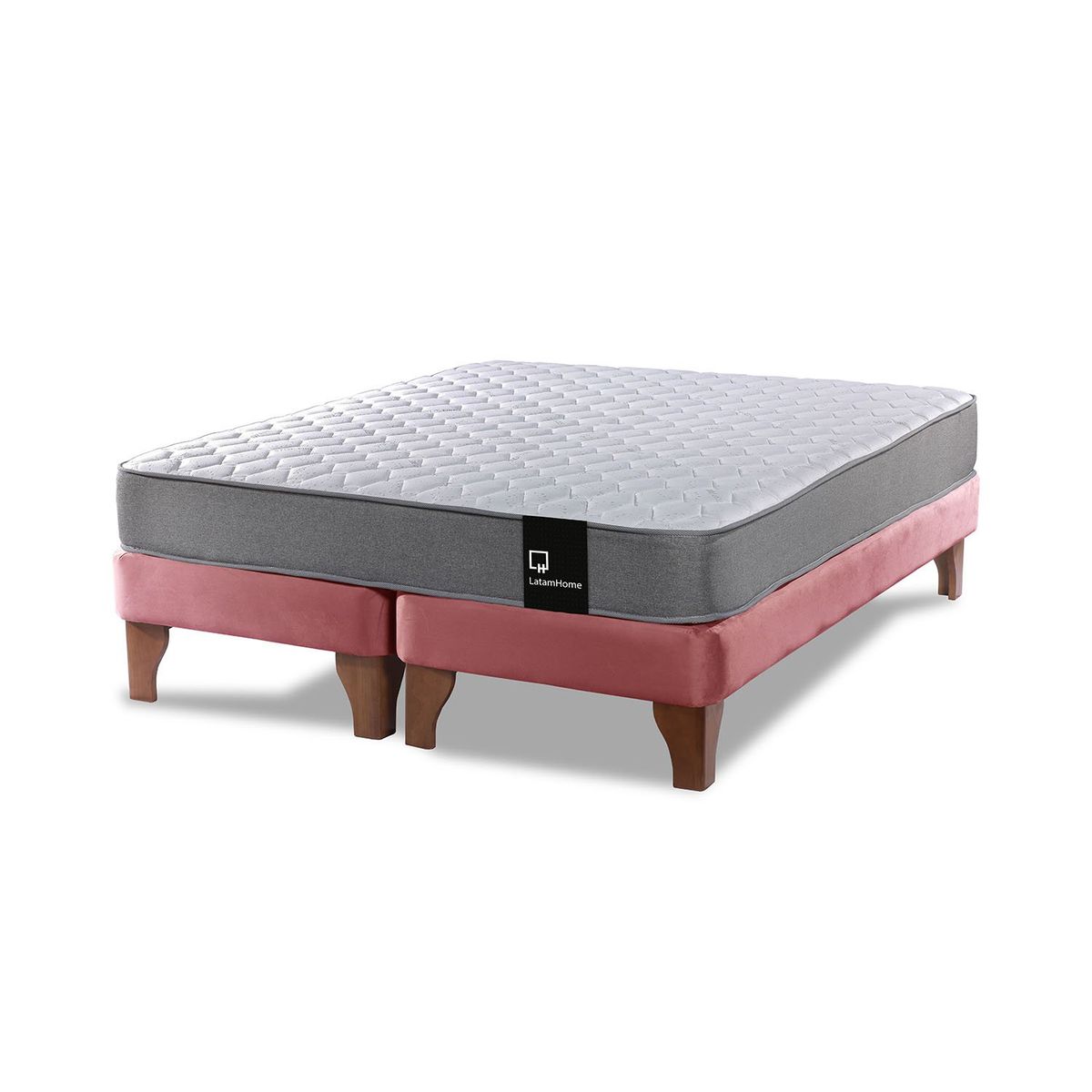 LATAM HOME - Cama Europea Zen Best 2 Plazas Colchon Resortes Base Dividida Tela Palo Rosa