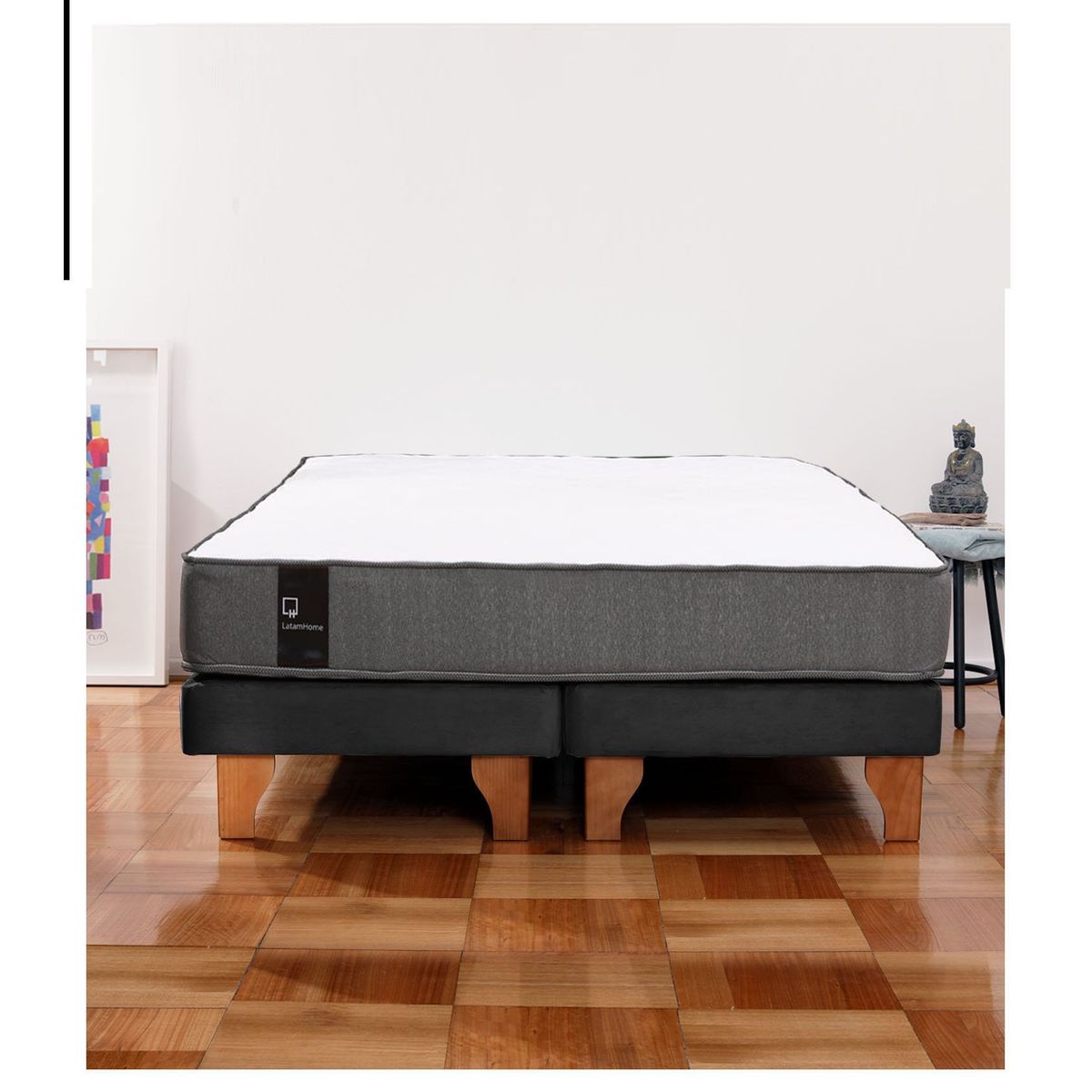 LATAM HOME - Cama Europea Zen Best 2 Plazas Colchon Resortes Base Dividida Tela Negro