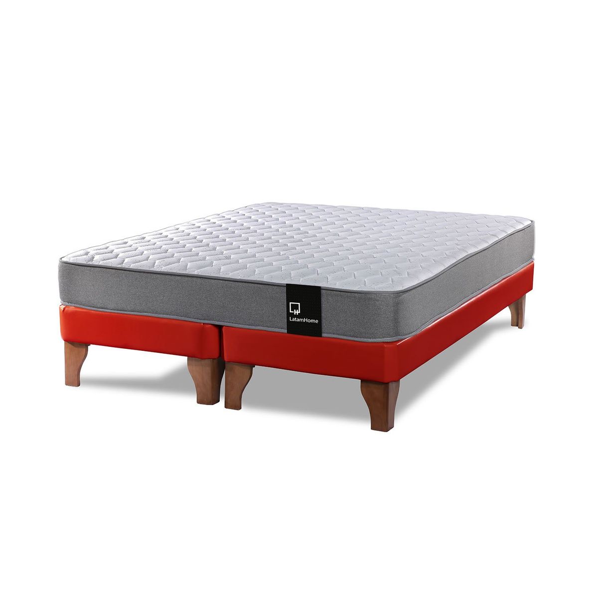 LATAM HOME - Cama Europea Zen Best 2 Plazas Colchon Resortes Base Dividida PU Rojo