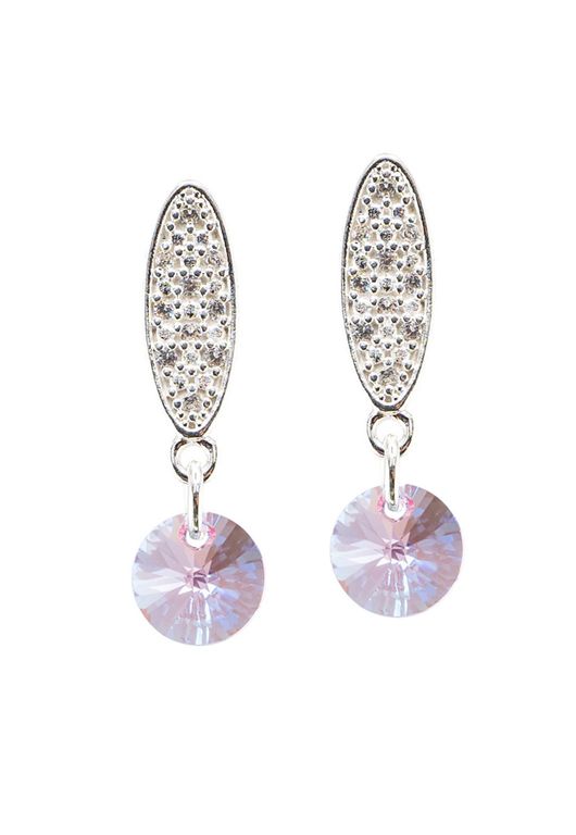 Aros Punto De Luz Bano Oro Blanco creado con cristales de Swarovski Rose Rosa TALLA UNICA
