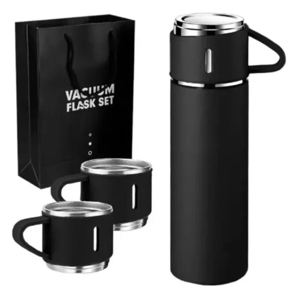 GENERICO - Set termos para agua caliente y fria + 3 tazas negras