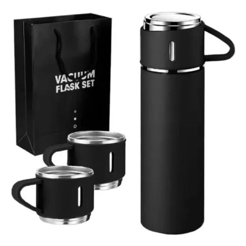 GENERICO - Set termos para agua caliente y fria + 3 tazas negras