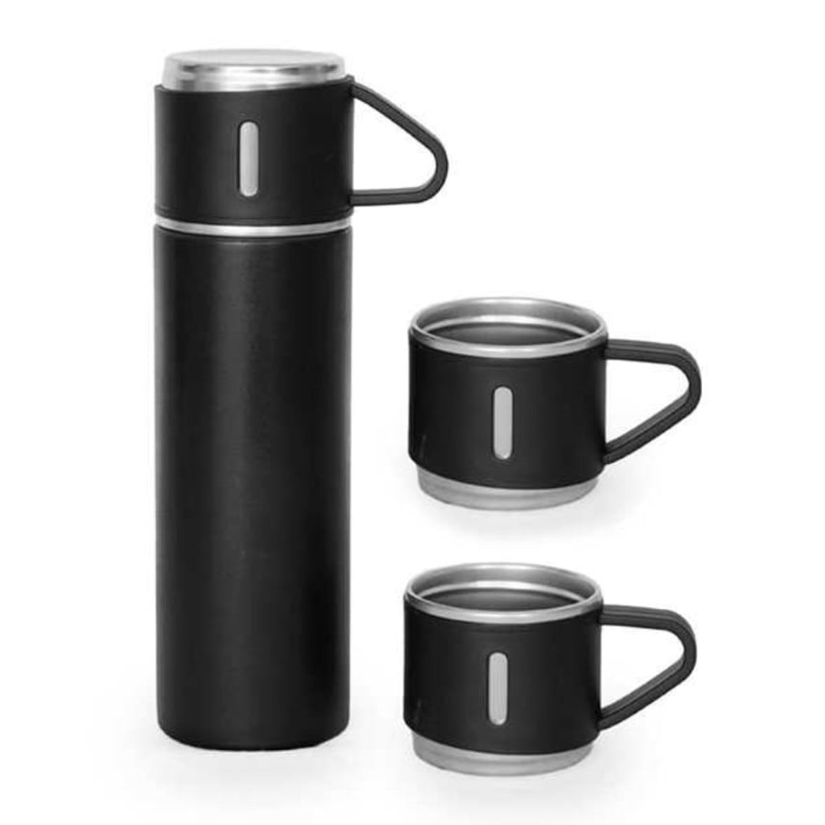 GENERICO - Set termos para agua caliente y fria + 3 tazas negras