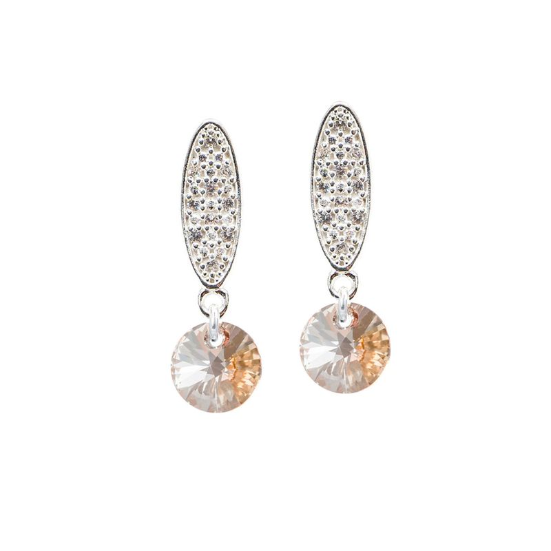 JOYAS MONTERO - Aros Punto De Luz Baño de Oro Blanco Cristal Genuino Golden Shadow