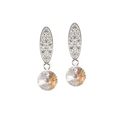 JOYAS MONTERO - Aros Punto De Luz Baño de Oro Blanco Cristal Genuino Golden Shadow