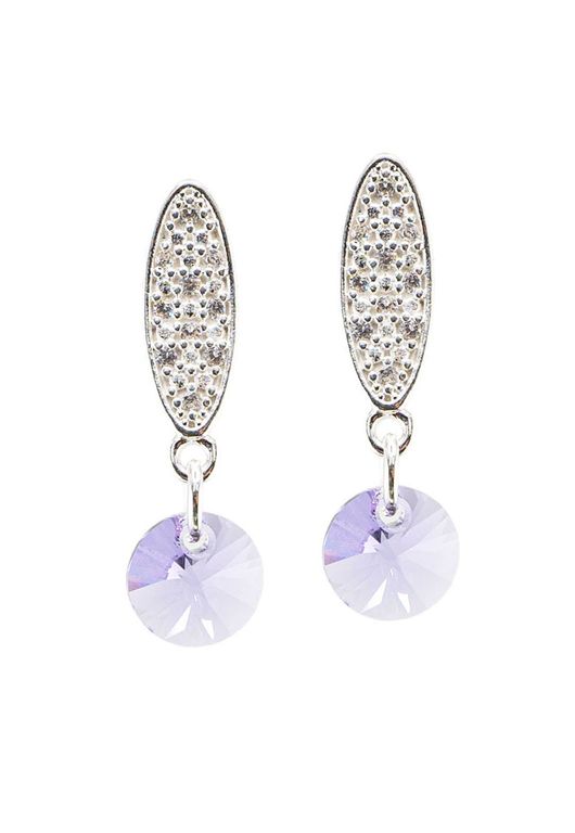 Aros Punto De Luz Bano Oro Blanco creado con cristales de Swarovski Violeta Violeta TALLA UNICA