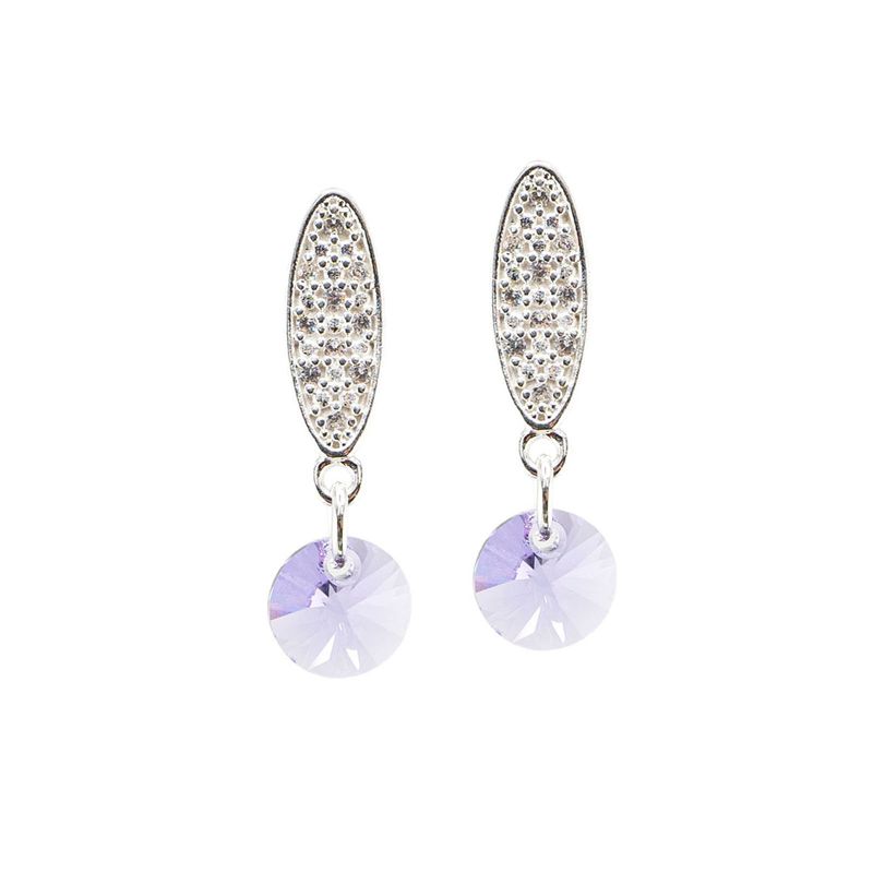 JOYAS MONTERO - Aros Punto De Luz  Baño de Oro Blanco Cristal Genuino Violeta