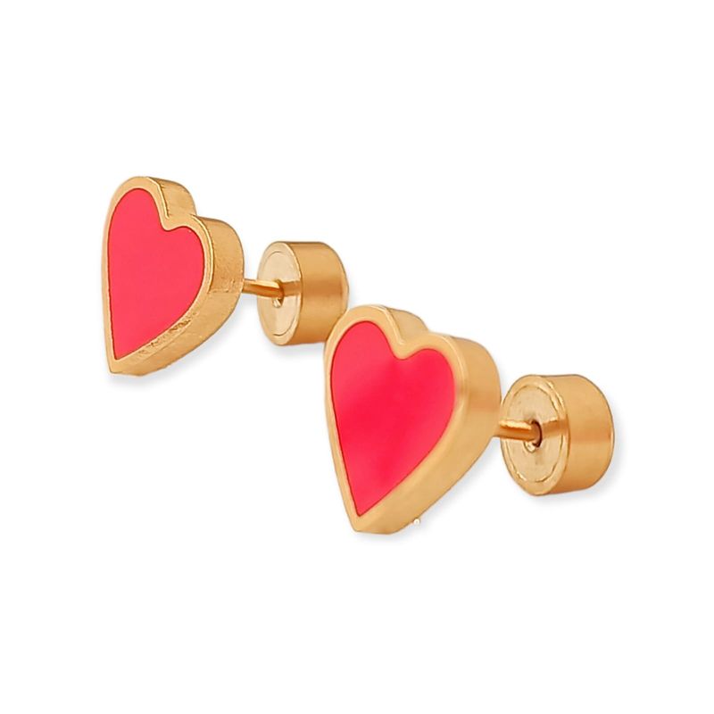 ELBAULDEJUMA - Aros Abridores Presión Corazón Rojo Chapados En Oro 18k Bebe