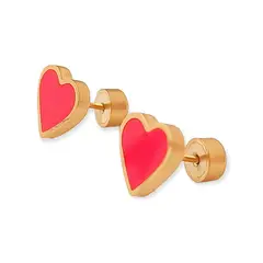 ELBAULDEJUMA - Aros Abridores Presión Corazón Rojo Chapados En Oro 18k Bebe