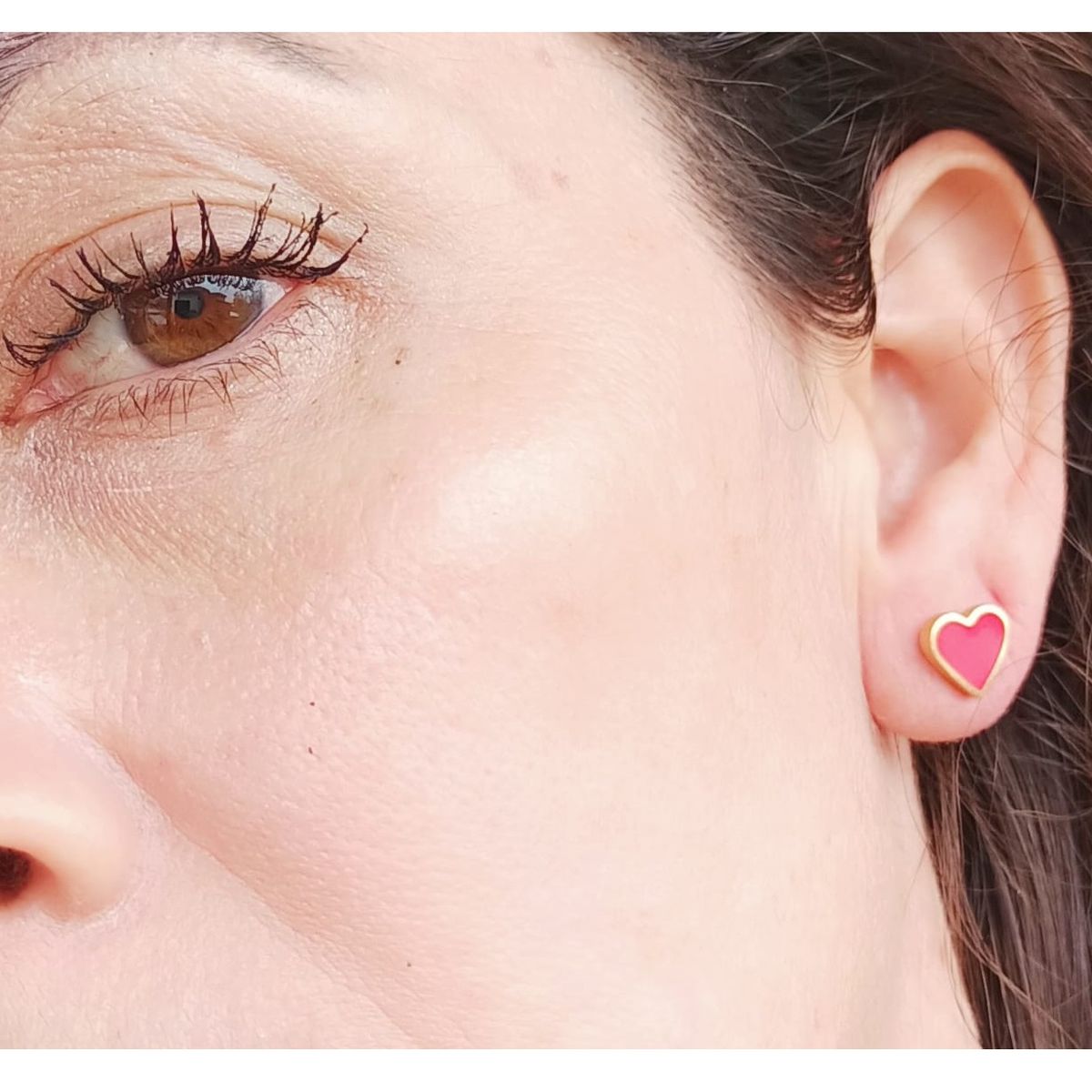 ELBAULDEJUMA - Aros Abridores Presión Corazón Rojo Chapados En Oro 18k Bebe